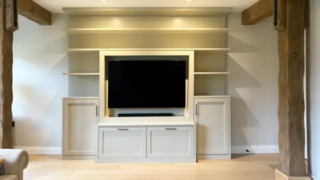 Happy New Year to everyone! 🎊

Here's one of our last projects before Christmas. A sprayed Bespoke media wall sitting snug in between two timber beams. 

Feel free to get in touch if you're looking for bespoke, custom furniture tailored for every room in your home! 🏠

 #bespokefurnituredesign #InteriorDesign #BespokeJoinery #joinery  #custommade #madetomeasure #mediawalldesign