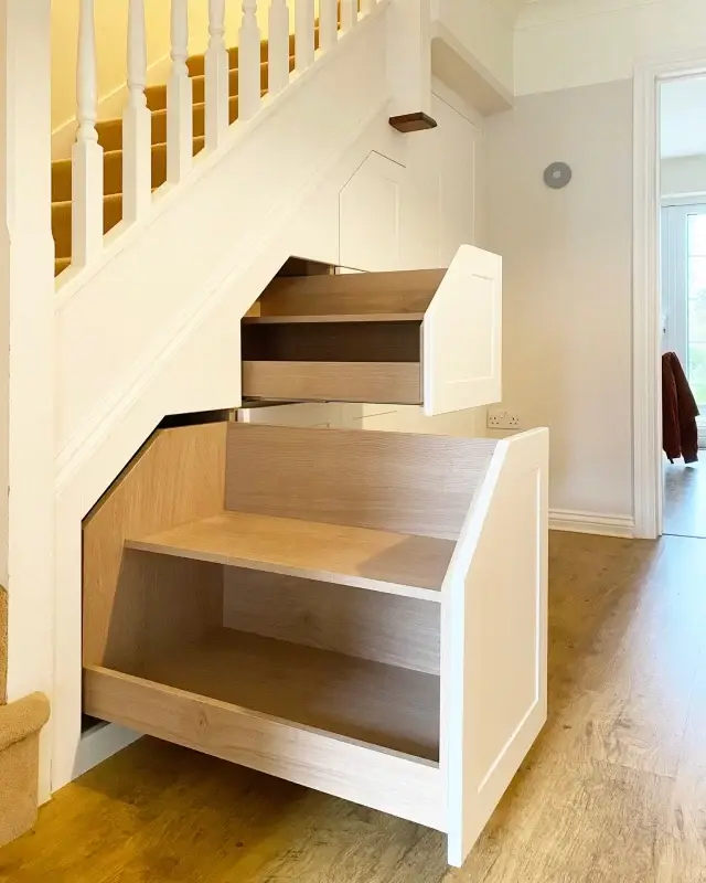 ✨ Under-stairs storage is both practical and beautiful! ✨

We’re excited to share our latest project—a custom understairs storage installation that combines elegance and functionality.

Featuring white shaker doors with oak interiors, this design includes pull-out drawers for shoes and ample hanging space for coats, making it both practical and stylish.

#HomeImprovement #StorageSolutions #UnderstairsStorage #CustomFurniture #InteriorDesign #FittedFurniture